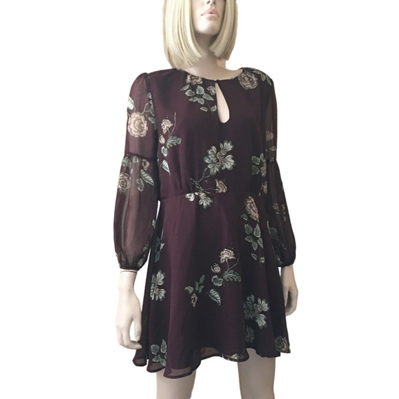 BB Dakota Boysenberry Dress La Vie En Rose Floral Print Keyhole front Versatile - Picture 12 of 14